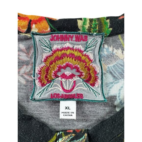 Johnny Was Ardell Henley Shirt Womens XL Soft Knit Top 3/4 Sleeve Black Floral - Picture 3 of 8